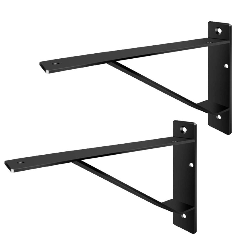 Homydom Heavy Duty Shelf Brackets 20 inch, Industrial Wall Brackets with Lip Metal Storage Brackets Outdoor/Indoor Include Screws 2 Pack Black - Image 1